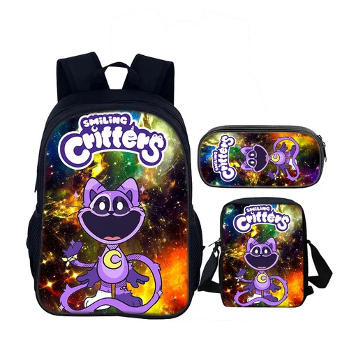 Imagen 2 del producto Juego de 3 uds. De mochilas escolares de Critters sonrientes, mochila de 40cm/15,7 pulgadas, bolso de hombro, estuche para lápices, bolsas para libros de ordenador para niños y niñas, el mejor regalo