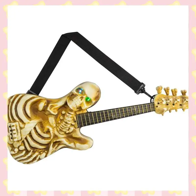 AB51 Guitarra de esqueleto Rockin' iluminada con sonido Decoración de Halloween Cráneo de Halloween Accesorios colgantes de guitarra eléctrica