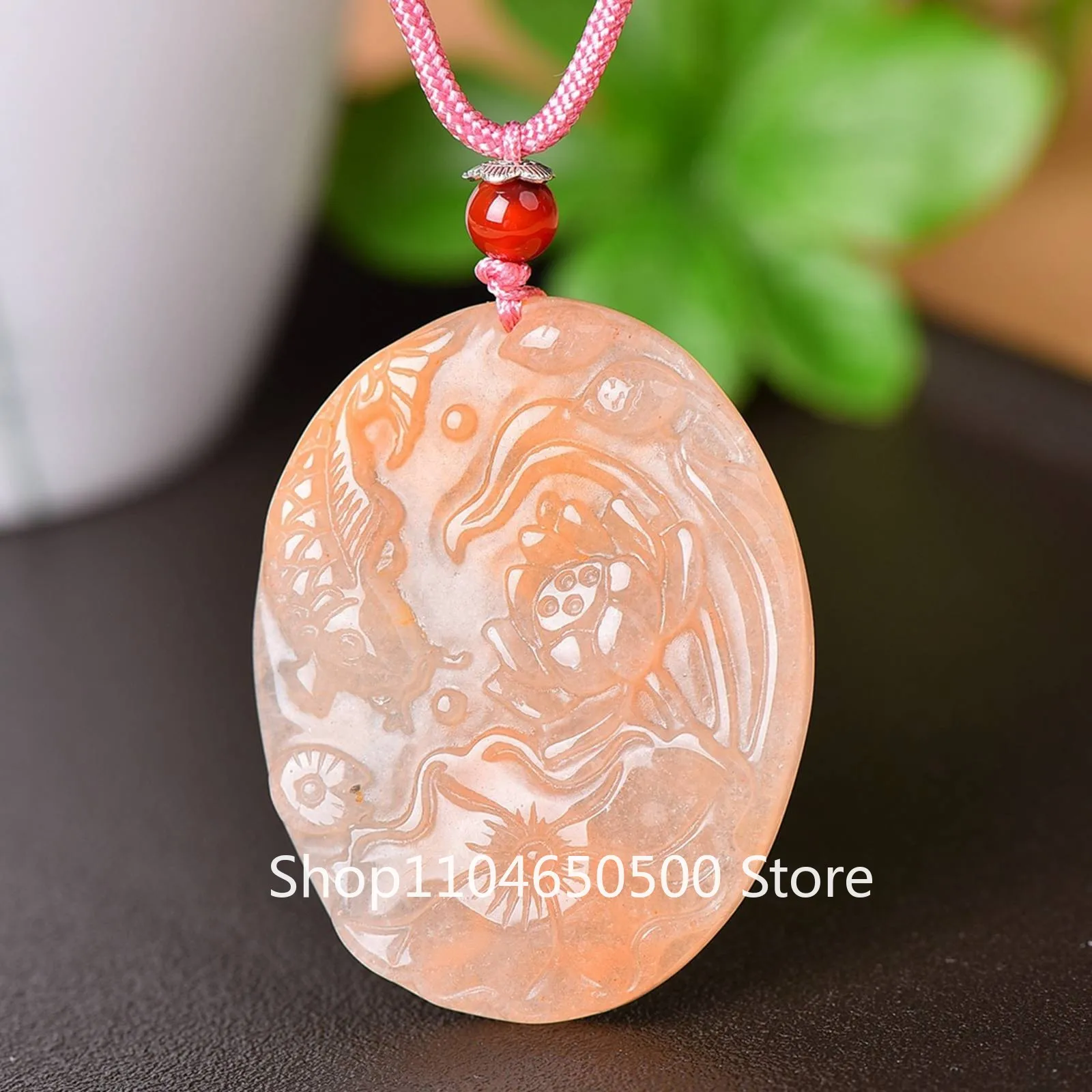 

Chinese Natural Colored Jade Hand-carved Lotus & Fish Statue Pendant