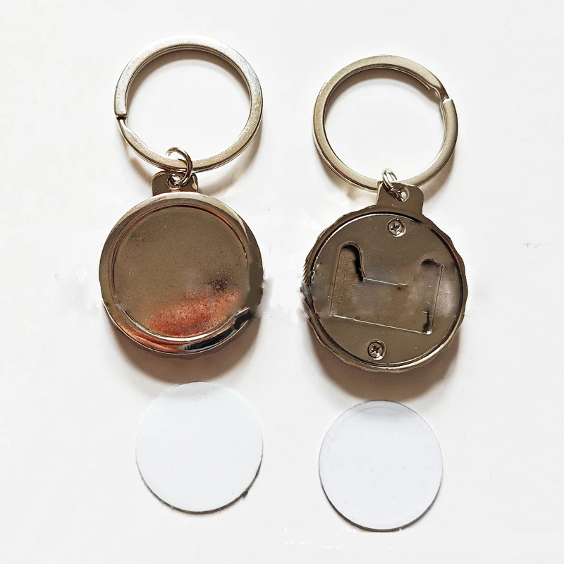 10pcs Sublimation DIY White Blank Metal Circle Shaped Opener Keychain