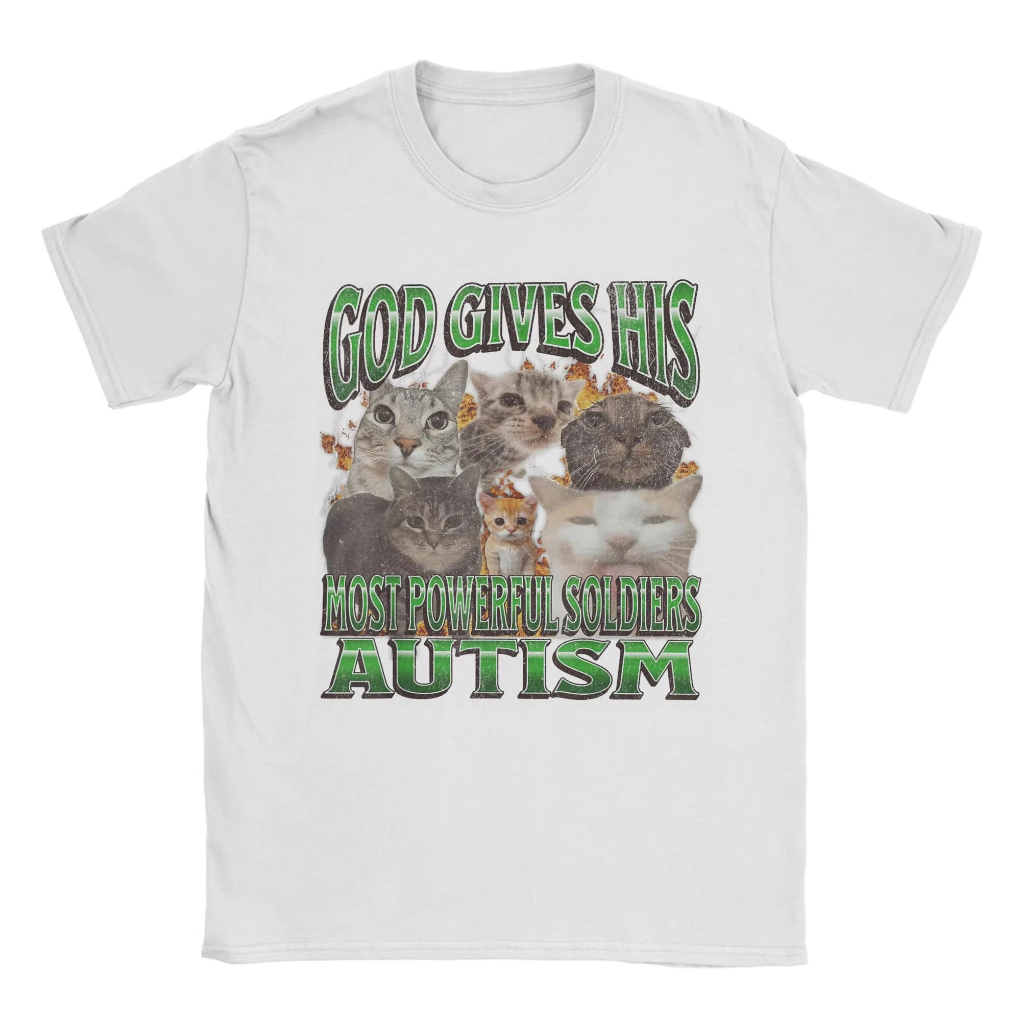 الرجال الله يعطي له أقوى التوحد مضحك القط ميمي تي شيرت بلايز الصيف قصيرة الأكمام تي شيرت س الرقبة Harajuku تي شيرت