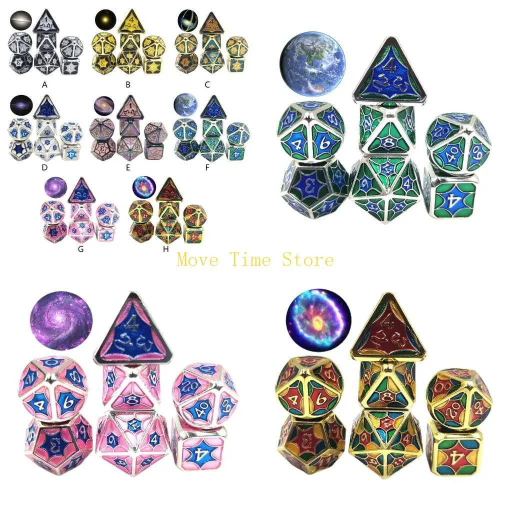 

92ME 7 Pcs/Set Alloy Metal Polyhedral Dices D20 D12 D10 D8 D6 D4 for DND RPG MTG Table Game Props