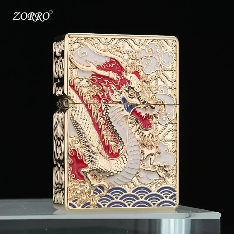 ZORRO Old-fashioned Armor Kerosene Lighter Windproof Five-sided Embossed Veyron Creative Pure Copper Lighter Men\'s Gift