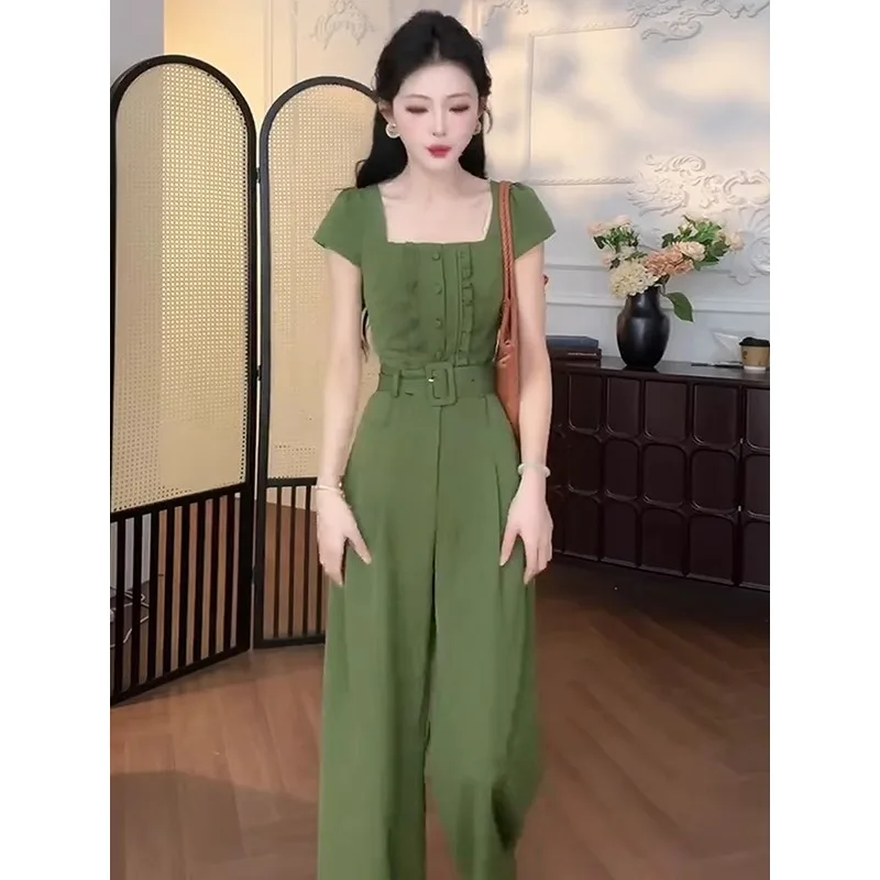 Ele Agel Damski Jednoczęściowy Letni Strój Modny z Wysokim Stanem Wyszczuplający Kwadratowy Dekolt Długie Spodnie Oryginalny Projekt Chiński...