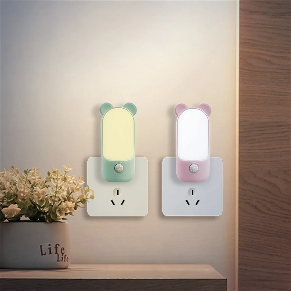 Mini Cute Night Light LED Plug-In Portable Socket Book Lights Bedside Sleep Lamps Home Kitchen Decoration Light Manual Switch
