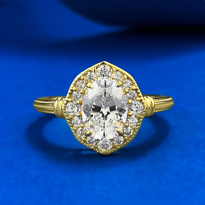 

S925 silver oval pigeon egg 6 * 8 ring with high carbon zircon inlay for women, fashionable and simple