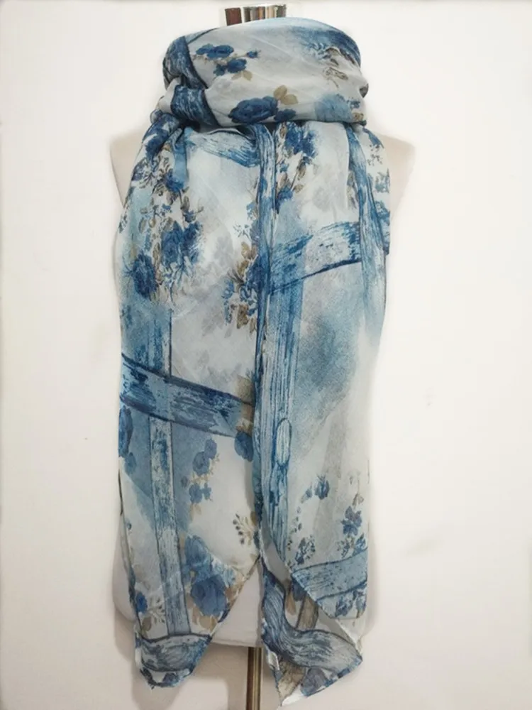 

Новый длинный шарф с цветочным принтом для женщин, мягкий шейный платок с цветочным принтом, женская шаль, хиджаб, модный аксессуар