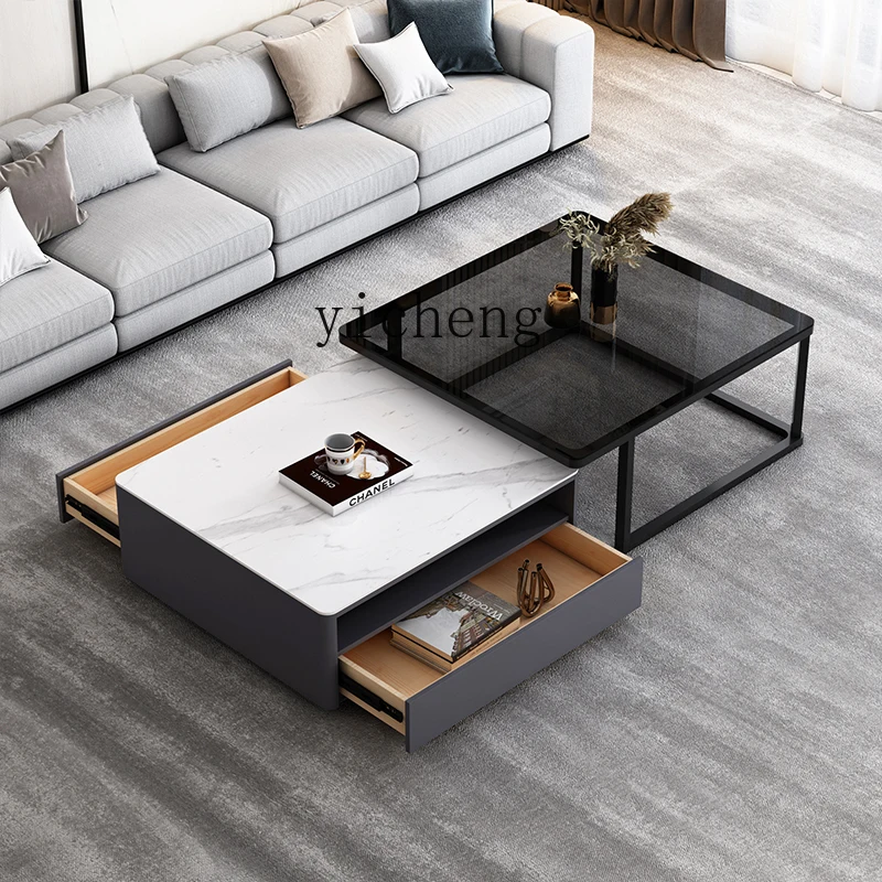 Zf Stone Plate Coffee Table Small Apartment Italian High-End Retractable Light Luxury Modern Living Room Home