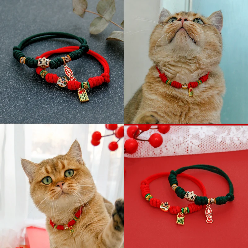 Chinese style woven lion wake up collar, cat neck band decoration, puppy adjustable cute accessories, pet supplies Kitten collar