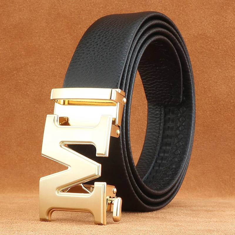 

High quality m letter 3.5 cm wide size buckle automatic belts genuine leather men's beltsclassic belt for men