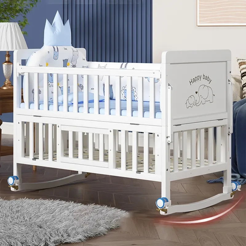 Hot Sale European style 3 in 1 Multifunction Wooden Babi Cot Bed Children Furniture White Solid Wood Babi Wood Crib Toddler Bed