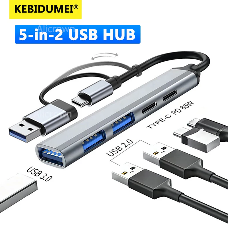 5 Port USB C HUB Typ C zu USB 3.0 HUB PD 65 W Multi USB Splitter Docking Station Adapter OTG für Lenovo Macbook Pro Computer