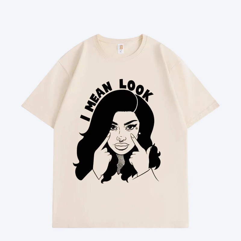 Camiseta con meme de la rapera Cardi B, camisetas gráficas con estampado I Mean Look, ropa para hombre y mujer, camisetas de manga corta de moda Hip Hop, ropa de calle