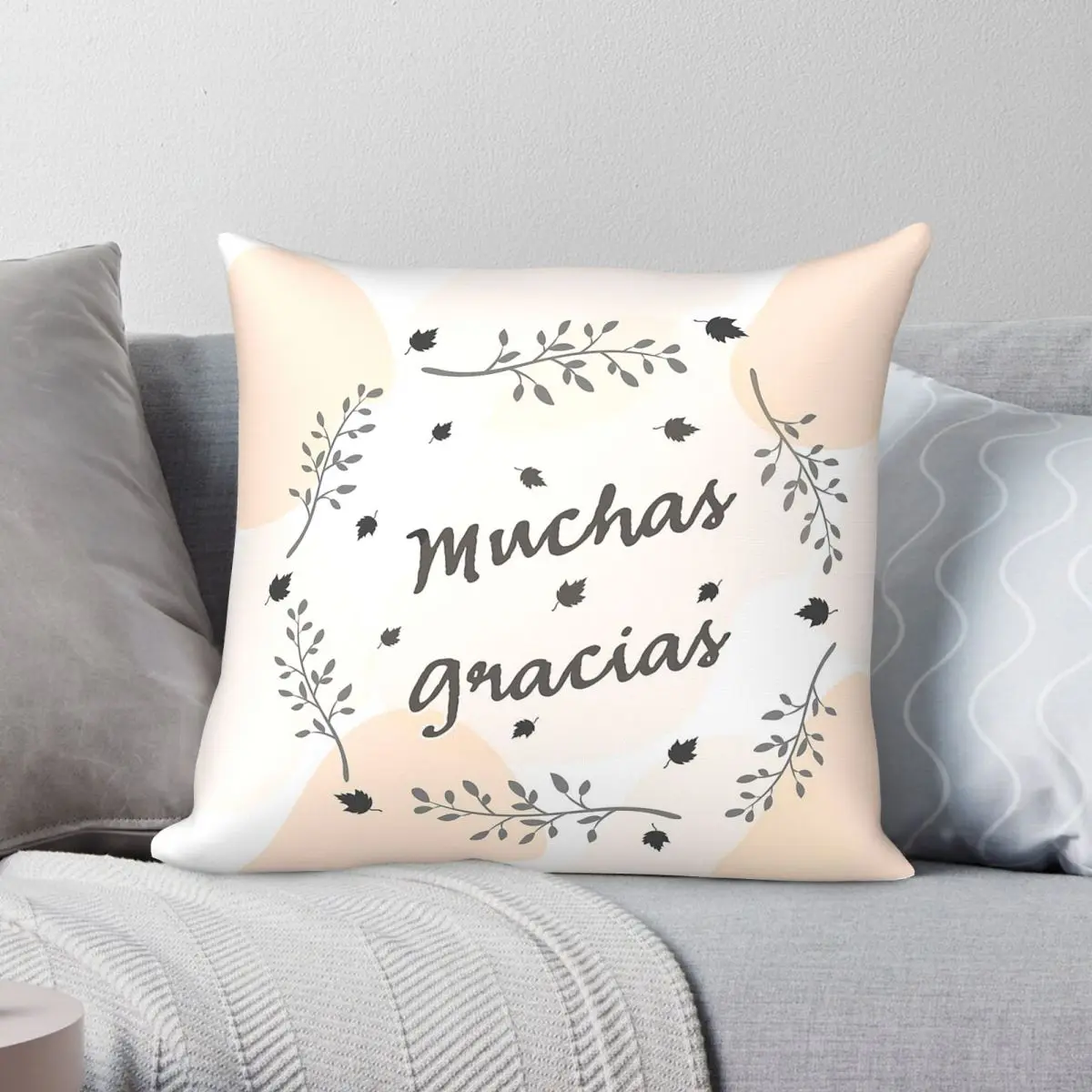 Muchas Gracias Leaves Wreath Square Pillowcase Polyester Linen Velvet Creative Zip Decorative Pillow Case Bed Cushion Case