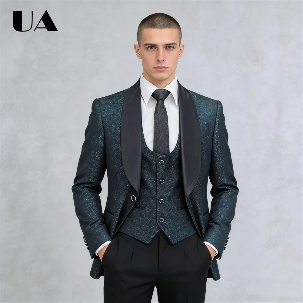 

Peacock 3-Piece Suit Set for Men, XS-XL Men's Slim Fitted Suit Attire One Button Shawl Collar Jacket Vest Pants Prom Dresswear