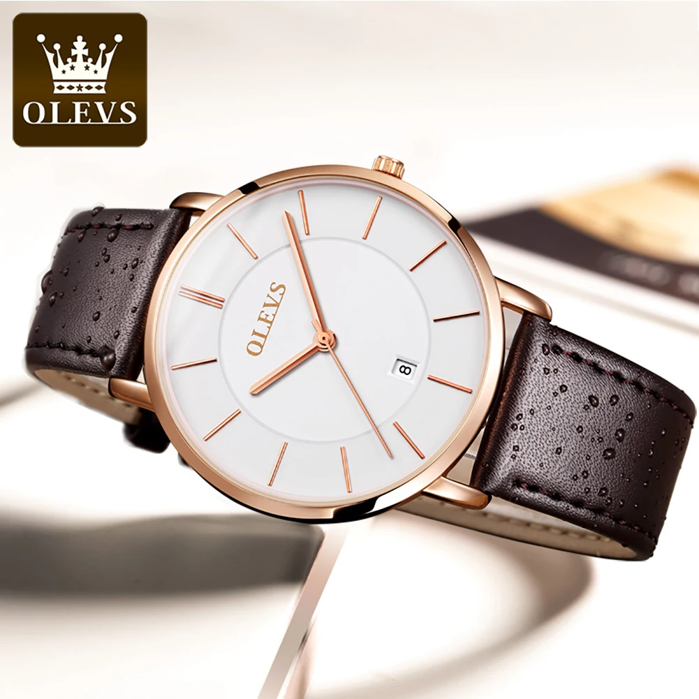 OLEVS ultrathin Watch for Men Luxury Quartz Wristwatches Casual Genuine Leather Simple Design Thin Mens Watches Japan movement