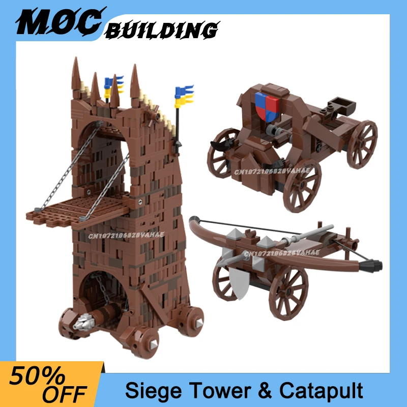 MOC Building Blocks Medieval Castle Series Siege Tower Catapult Model Military Arms Toy DIY Assembly Bricks Collection Xmas Gift