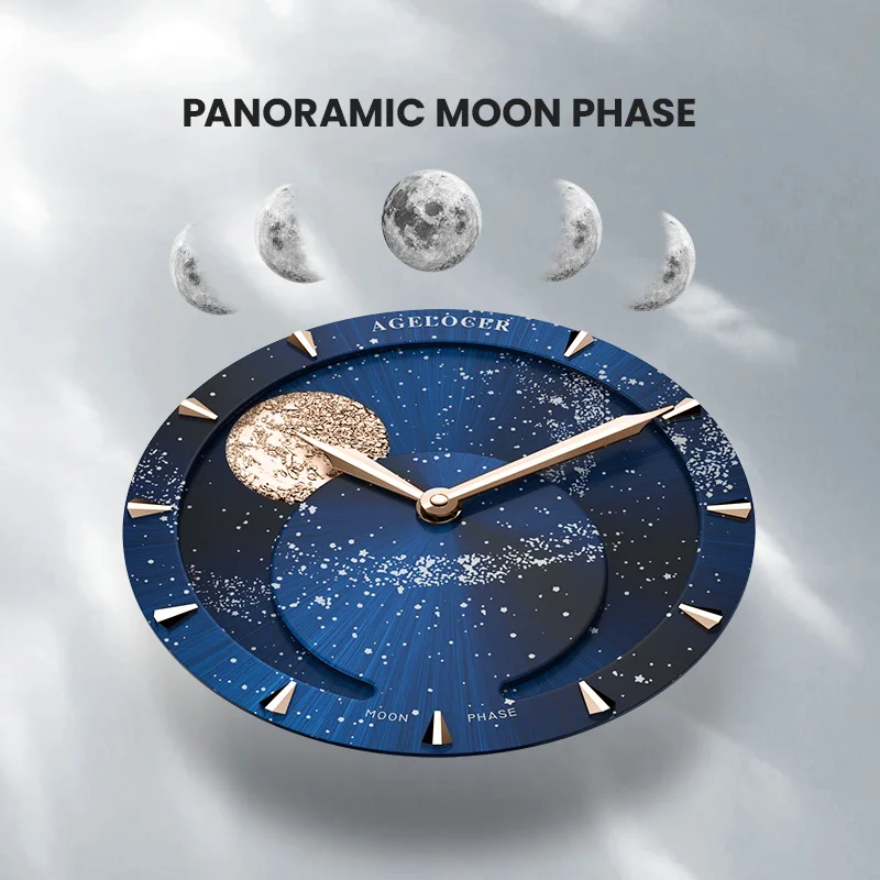 AGELOCER-Montre Astronome Originale pour Homme, Montre en Or de Luxe, existent, Mécanique, Phase de Lune, Cadeau d\'Anniversaire