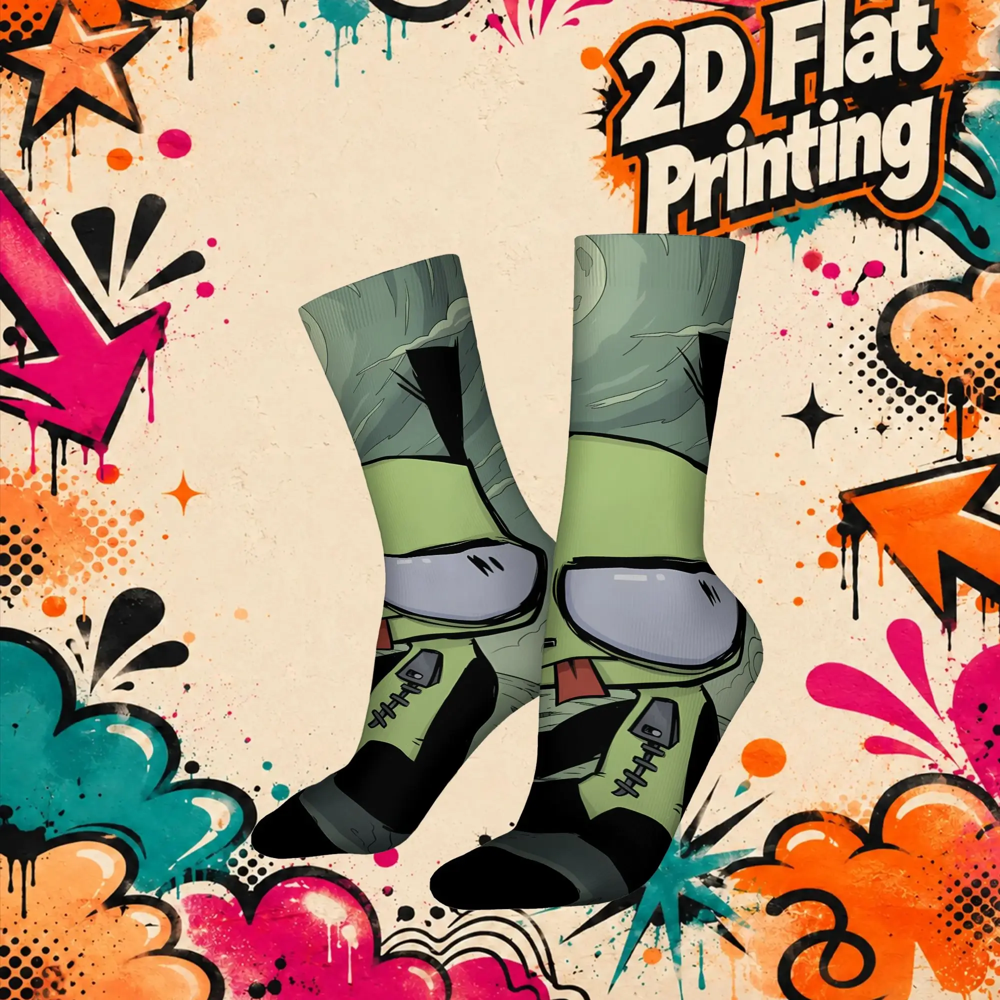Fashion Retro Invader Zim Anime  Men's  CompressionSock Unisex  Funny Mid-Calf Socks