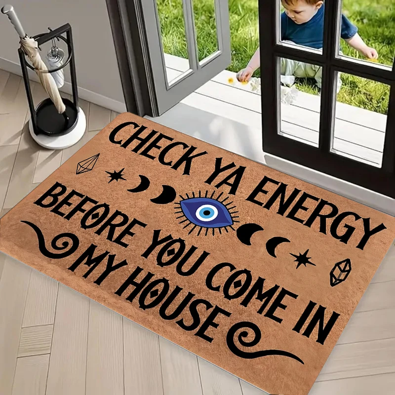 Check Ya Energy Before You Come In My House Doormat Evil Eye Floor Rug Moon Phase Entrance Carpet for Living Room Home Decor