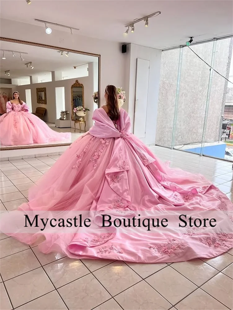 Robe de bal rose de luxe personnalisée, fleurs 3D, robes Quinnceanera, perles pailletées, robe de fête d'anniversaire pour filles, robe douce 16, 2025