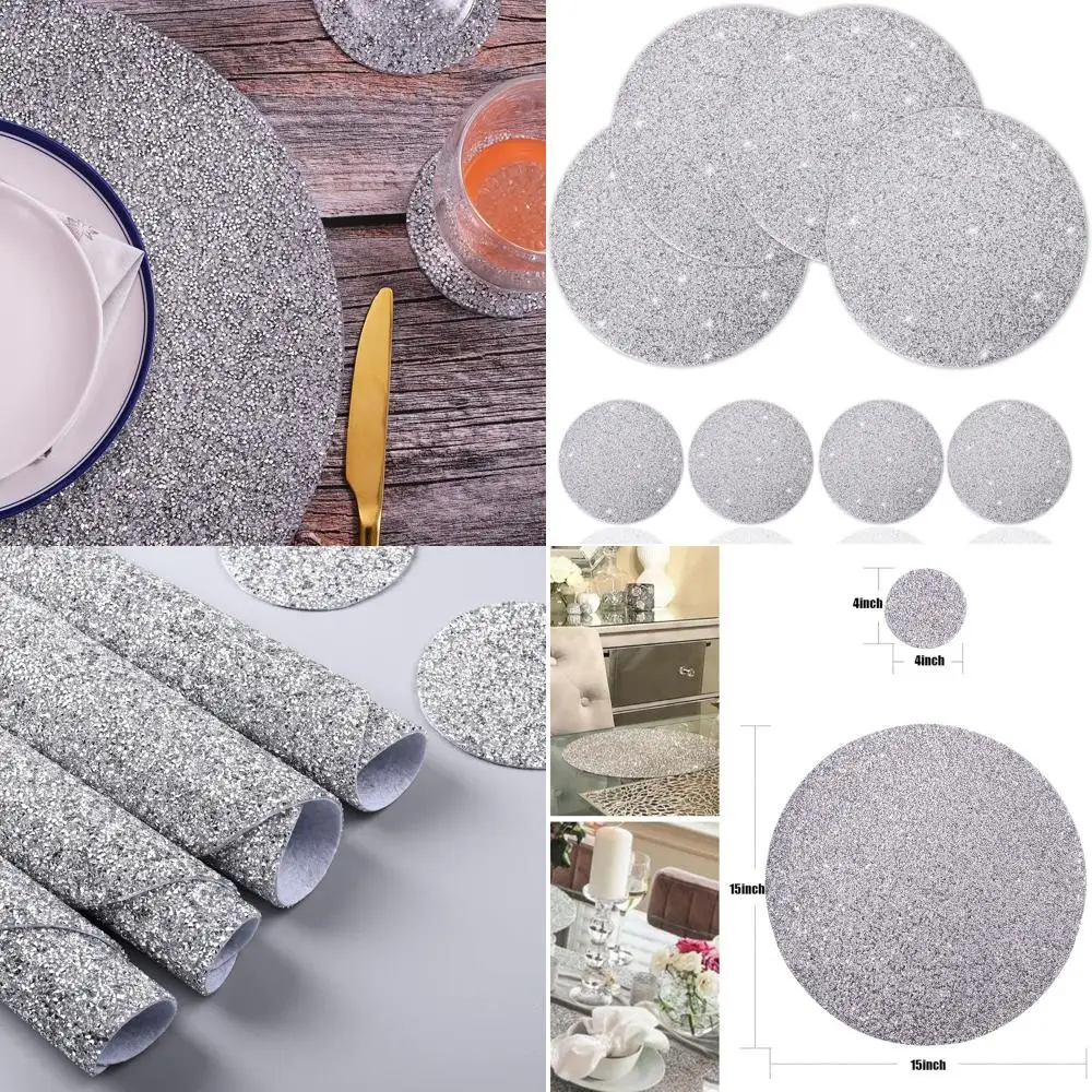 

Набор из 4 круглых моющихся термостойких подставок под тарелки с декором из страз для кухонного обеденного стола, 15 дюймов