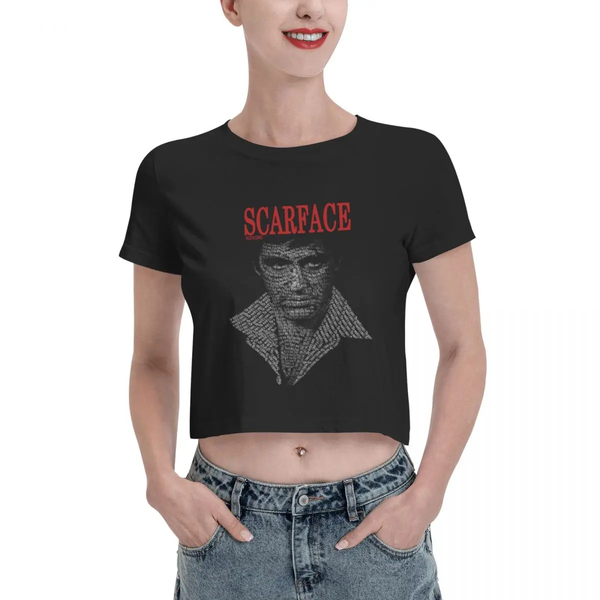 

Movie Scarface Tony Montana Graphics Tshirt Cartoon Graphic Tees Female Crop Top,Leak navel T-shirt