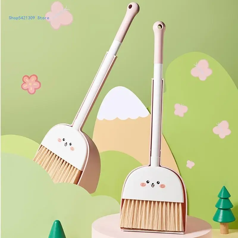 Multipurpose Small Brooms and Dustpan Set Convenient for Kids Ages 3 to 6 Portable for Pretend Housekeeping Playing