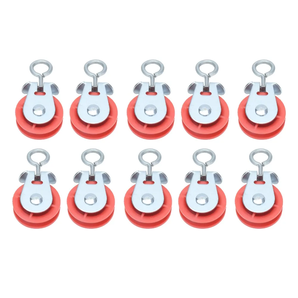 10pcs Metal Hanging Ring Waterline Pulley Single Groove Red Plastic Wheel Livestock Pulley Central Fastening Rivets