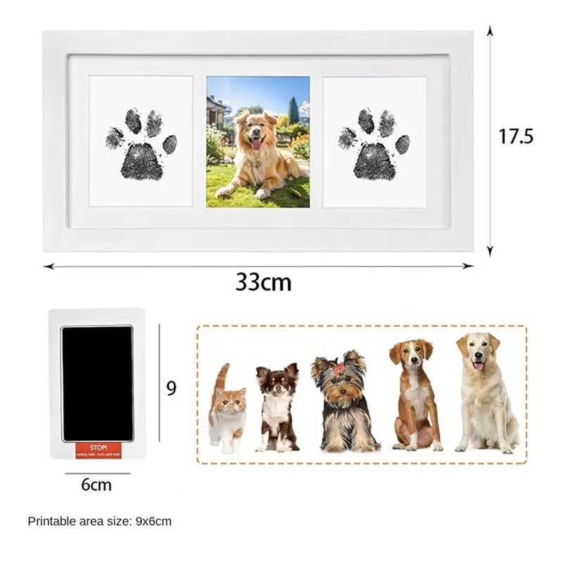 AS96-Paw Print Frame Kit,Dog/Cat Paw Print Kit,Soft Paw Print Clay Clean Touch Ink Pad,Pet Paw Print Impression Kit