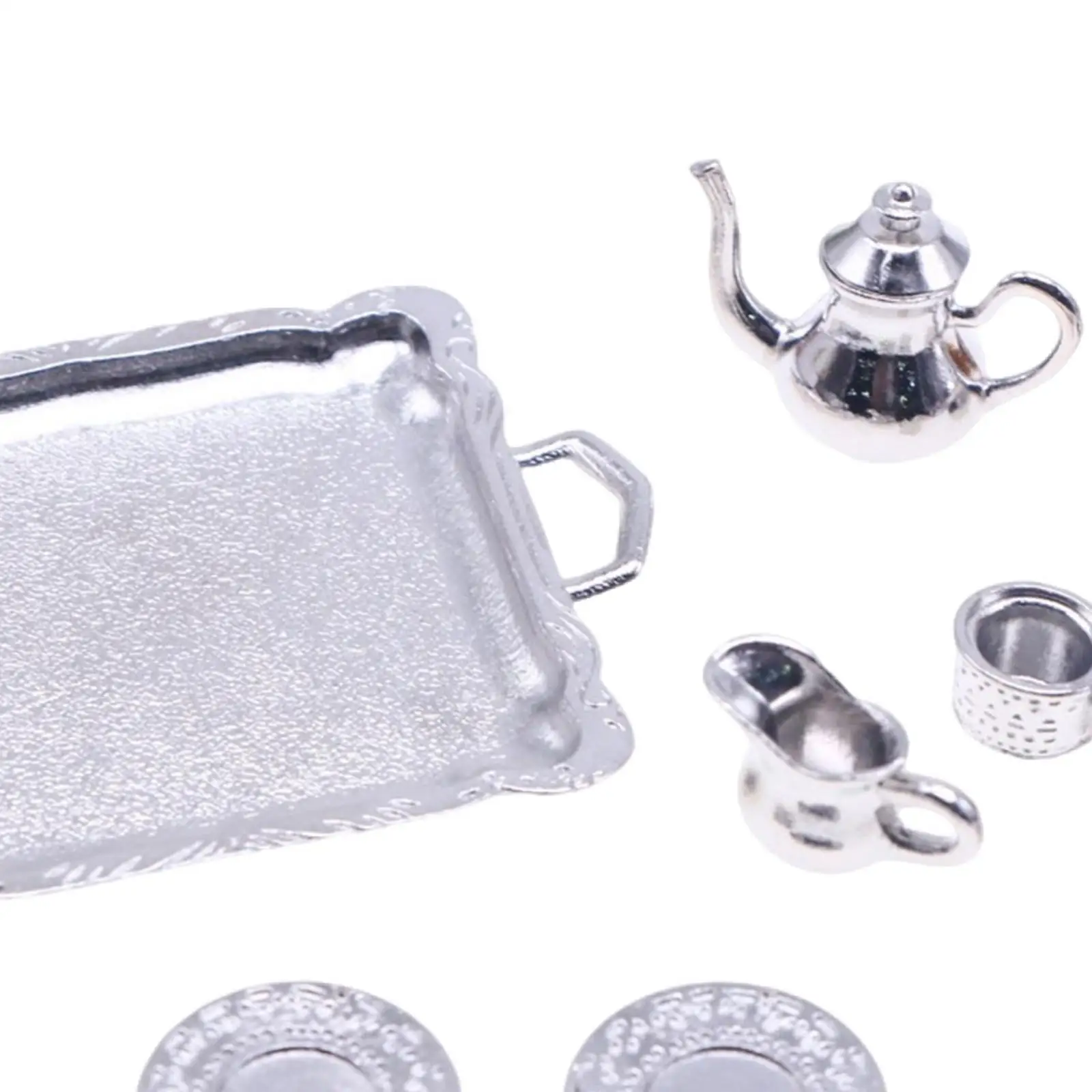 Juego de té en miniatura para casa de muñecas, decoración de casa de muñecas clásica para niños, modelo de juego para 1/12, cocina, comedor, Micro paisaje, 8 Uds.