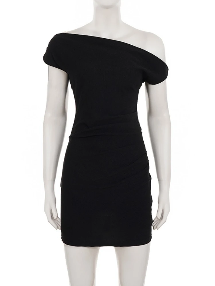 SsTss セクシーな黒のワンショルダーボディコンミニドレス女性のためのファッションノースリーブスリムハイウエストシャーリングフィットセクシーなホットティードレス
