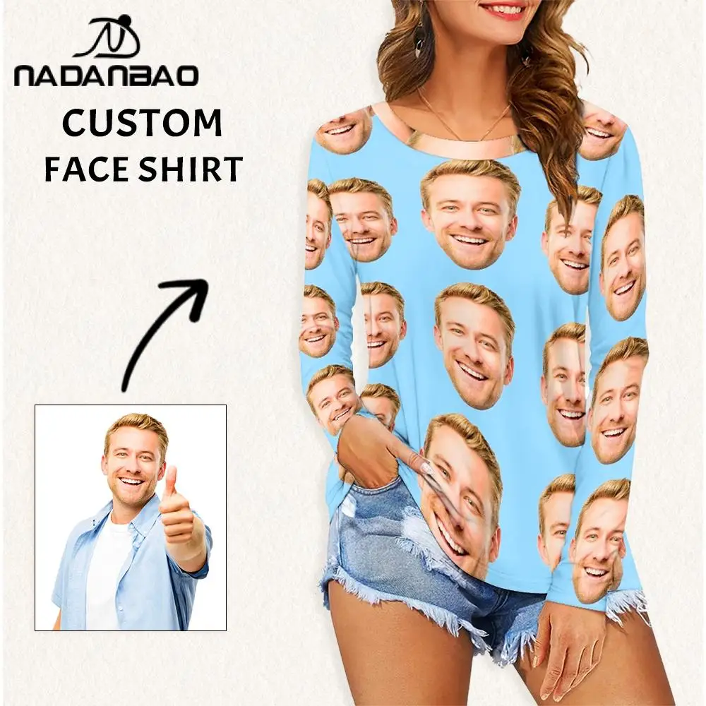 

Your Image Customized Women Long Sleeve T-Shirt DIY Your Design Custom Funny Summer Face Shirt Party Mother Girlfriend Wife Gift