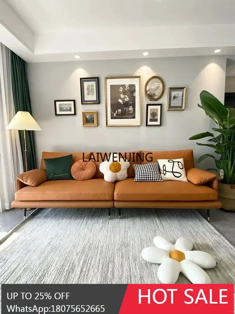 business reception sofa office leather sofa straight row Italian minimalist cowhide