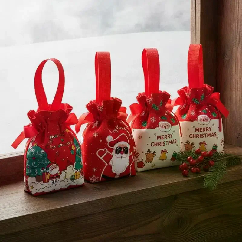 1Pc Velvet Christmas Hand-held Gift Bag For Christmas Eve Carnival Birthday Party Fruit Candy Gift Filling Bag