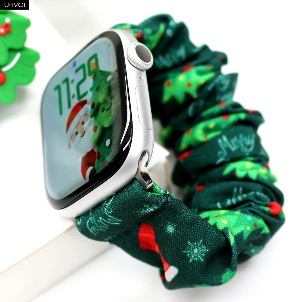 URVOI-Band für Apple Watch Serie 11, 10, 9, 8, 7, SE 3, Nylonschlaufe, elastisches Haarband für iWatch, Weihnachtsgeschenk, rote Weihnachtsbowknot