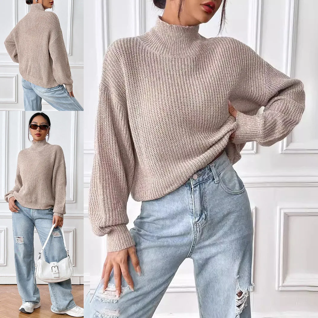 Women's Pullover Sweater with A Half-high Collar, Autumn and Winter Base Layer Top.