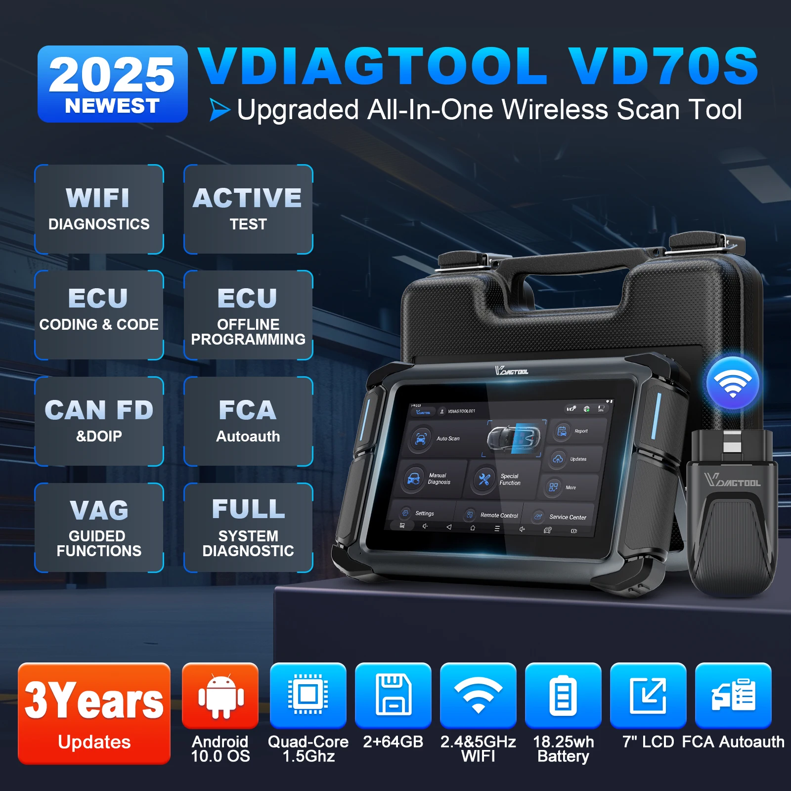 VDIAGTOOL VD70S VD70 BT Bluetooth Automotive Scanner Wireless Car Diagnostic Scan Tools ECU Offline Programming/Coding FCA DOIP