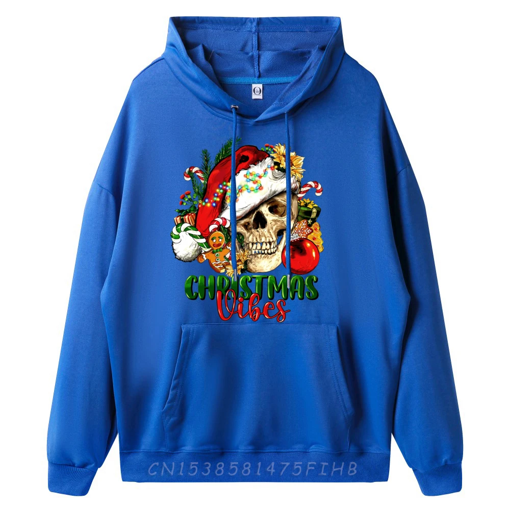 Retro Christmas Vibes Skeleton Skull Santa Hat Xmas Pajamas Graphic Tees Men Mens Hoodie Eu Size Memorial Day