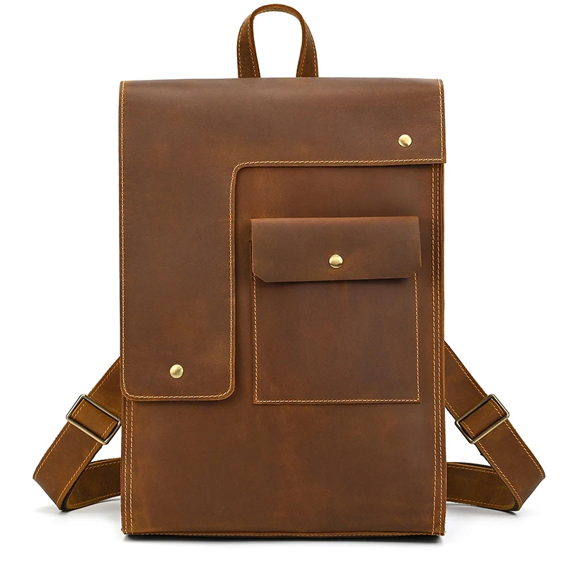 Genuine Leather Double Shoulder Backpack Bag Men Women Vintage Leather Backpackbag 15 16 Inch Laptop Bag Crazy Horse Leather