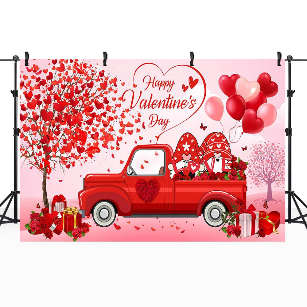 Mocsicka Feliz Día de San Valentín telón de fondo amor corazón rosas coche rojo fondo de boda para fotografía estudio fotográfico accesorios para sesión fotográfica