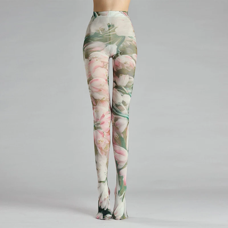 Lolita Floral Printed Pantyhose Japanese Sexy Women Sweet Harajuku Velvet Sotckings Opaque Tights Tattoo Pantyhose