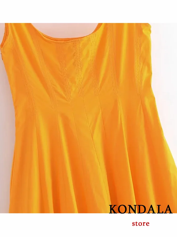 Kondala Sexy Cami Lange Jurk Vrouwen Oranje Solid Rits Vierkante Kraag Ruches Zomer Jurk Vrouwelijke Mode 2023 Vakantie Vestidos