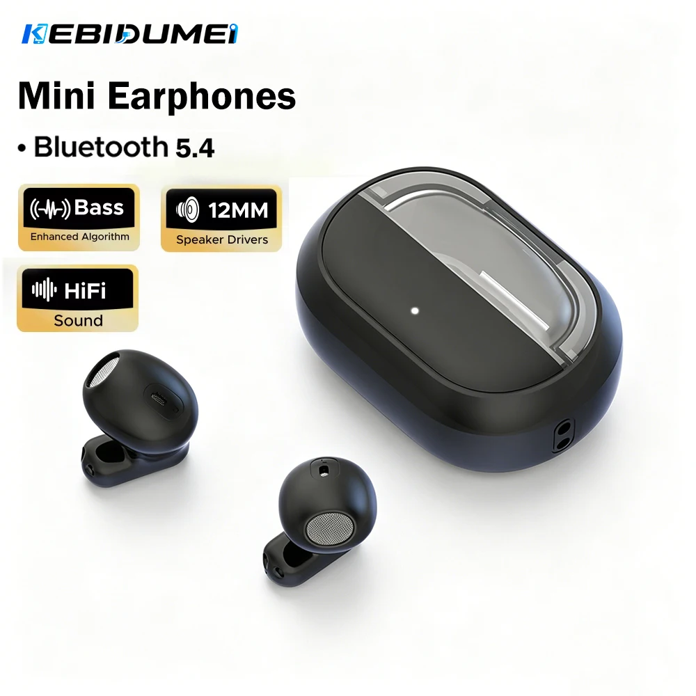 Наушники KEBIDUMEI Bluetooth 5.4, мини-наушники HiFi, стереофонические беспроводные наушники с шумоподавлением TWS, беспроводные наушники-вкладыши, гарнитуры Hands-free