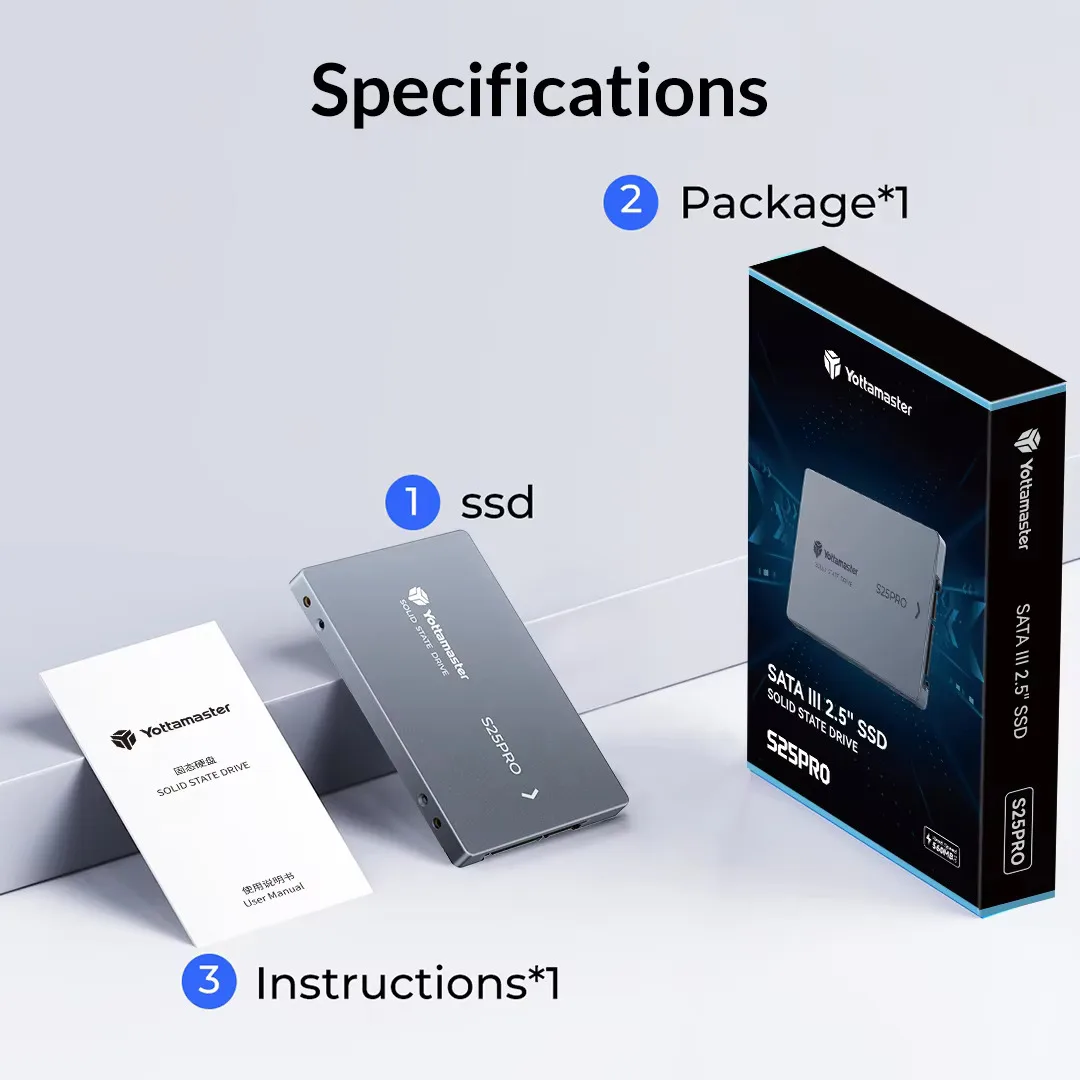 Yottamaster 2.5''S25PRO SATA 3.0 Harddisk SSD 2TB 1TB High Capacity Internal Solid State Hard Drive Upgrade Design for Game User