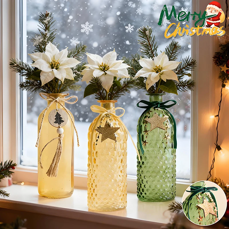 New Simple Red Glass Vase Christmas Flower Vase Ornaments High Quality Flower Arrangements Props  for Living Room Bedroom Desk