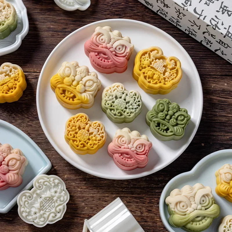 Mini Mooncake Mold 50g/75g Mid Autumn Festival Ruyi Lion Patterns Easter Rabbit Mould DIY Hand Pressure Fondant Decoration Tools