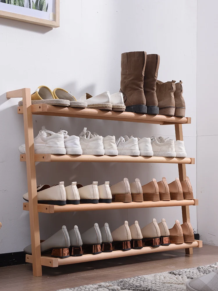 Nordic shoe rack simple household small narrow explosion beech multi-layer creative simple solid wood storage door Japanese shoe