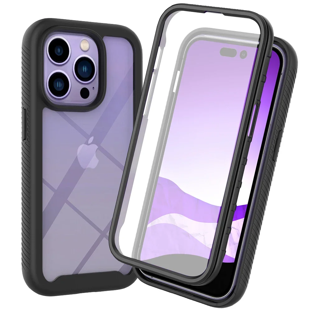 PET Front Screen Protector Armor Shockproof Case For iPhone 11 12 13 14 15 Pro Max Xs XR X 8 7 6 Plus SE 2022 Acrylic Back Cover