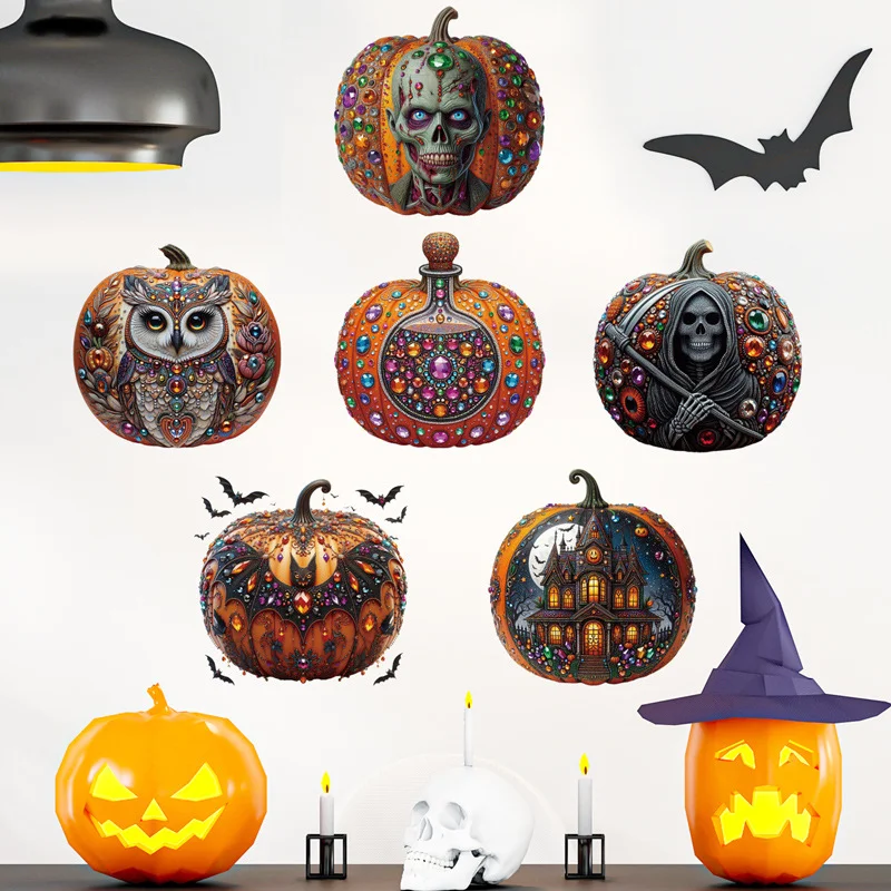 

Halloween Wall Sticker For Children Pumpkin Horror Skeleton PVC Room Sticker Home Decoration Accessories Self-Adhesive Wallpaper